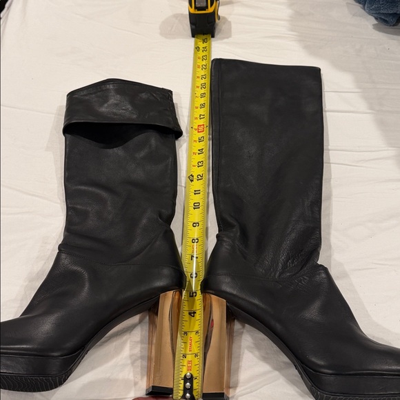 Stuart Weitzman Black leather Over-The-Knee Boots with Gold Block Heel - Picture 11 of 12